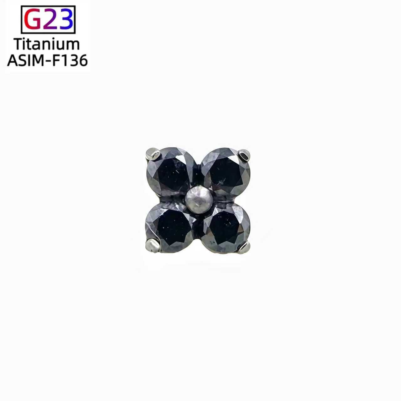 F136 Titanium Four-Leaf Clover Earrings - Finely Carved Flower Earrings, G23 Titanium Alloy Piercing Jewelry for Cartilage Lip Nails Cochlear Nails detail image 8