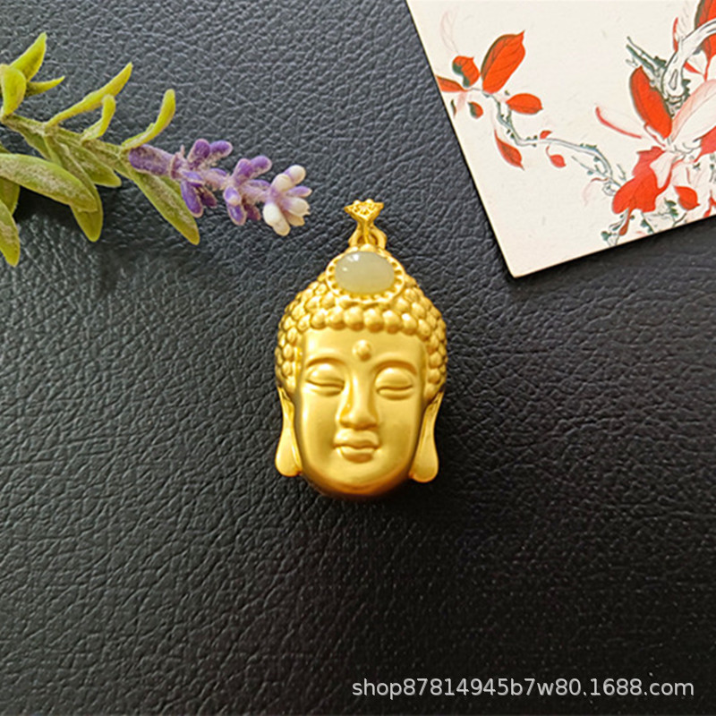 상감 된 Hetian 옥 부처님 누드 펜던트 (35*23mm)