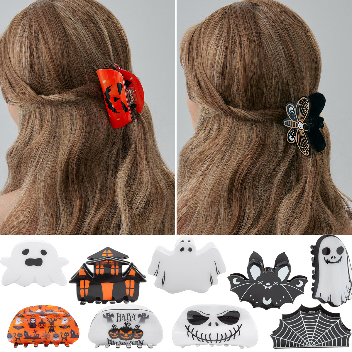 European and American Cross-Border Funny Halloween Pumpkin Butterfly Clip Ghost Acrylic Hairpin Spider Web Hairpin Head Accessories