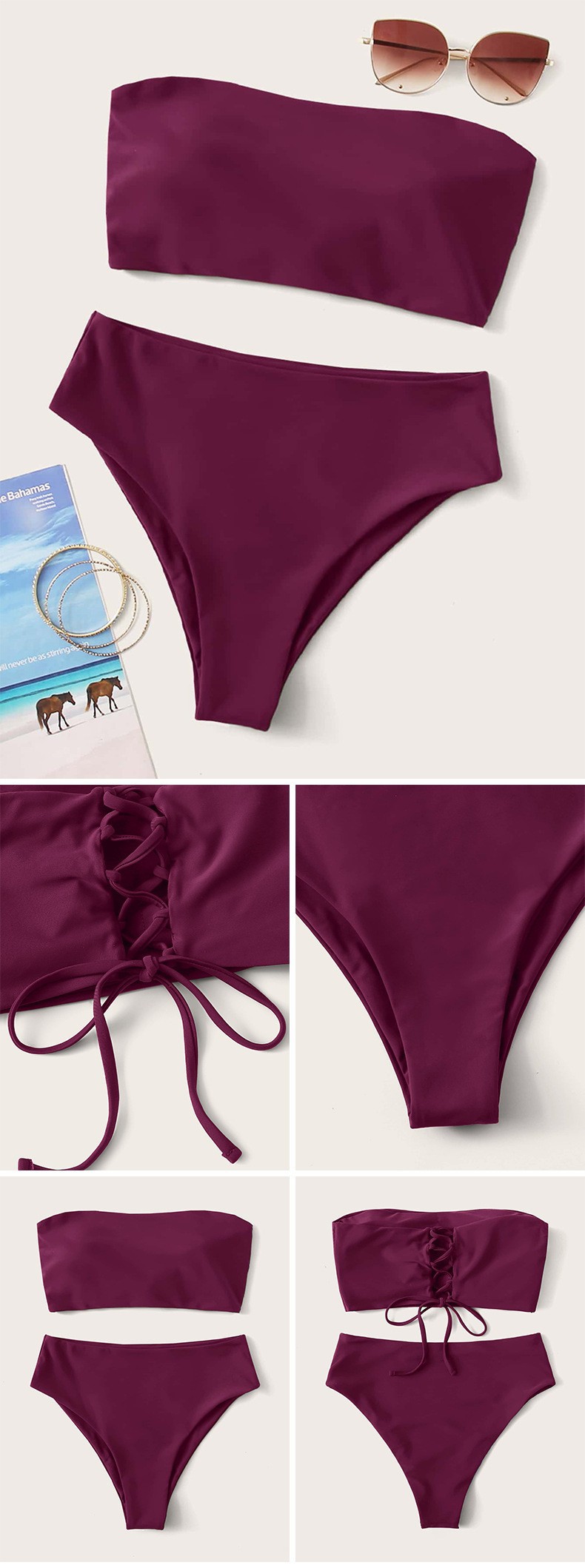 Bikini 2024 new sexy solid color strapless high waisted bikini women's swimsuit_voghion.com