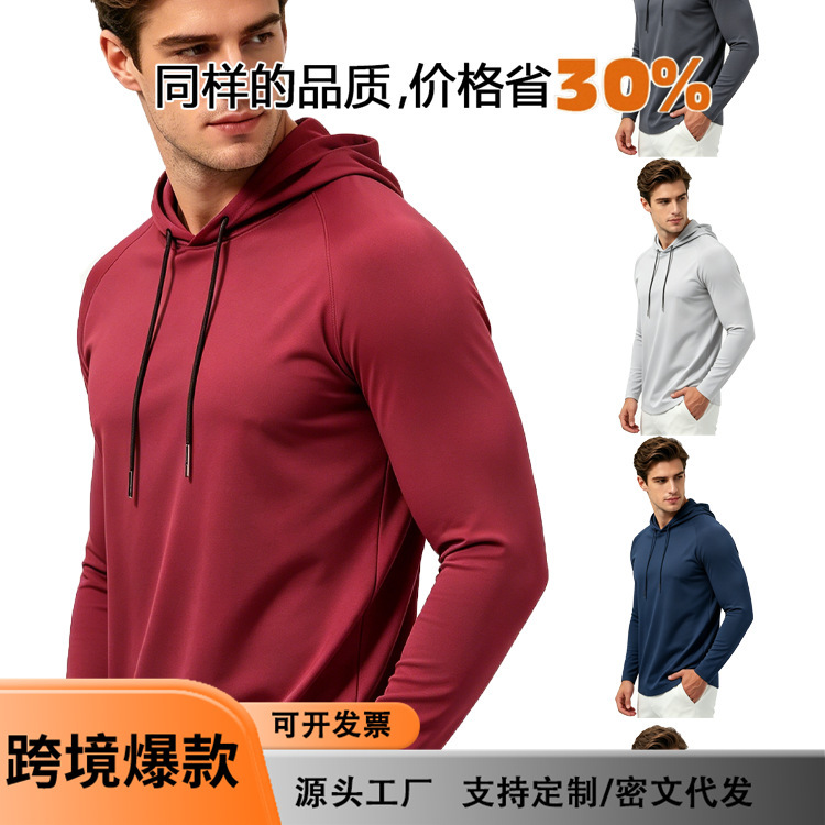 Cross-Border Foreign Trade Mesh Breathable Casual Sports Outdoor Pullover Sun Protection T-Shirt Men's Fashionable Hooded Long-Sleeved T-Shirt Men's