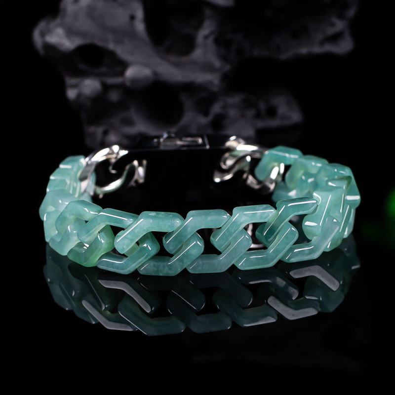 Jade Ice Blue Cuban Bracelet Hip-Hop Style Personalized Unisex Jade Bracelet Versatile Jewelry