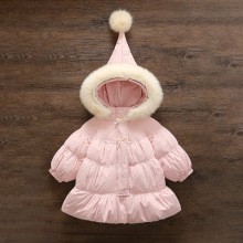 m276女童新款棉服冬装女宝宝珍珠扣大毛领儿童加绒保暖厚外套