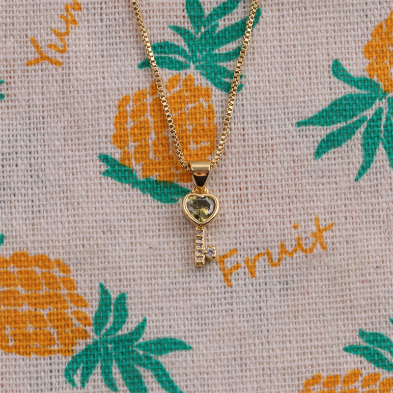 Fashion Multicolor Heart Key Inlaid Zircon Copper Necklace Wholesale Nihaojewelry