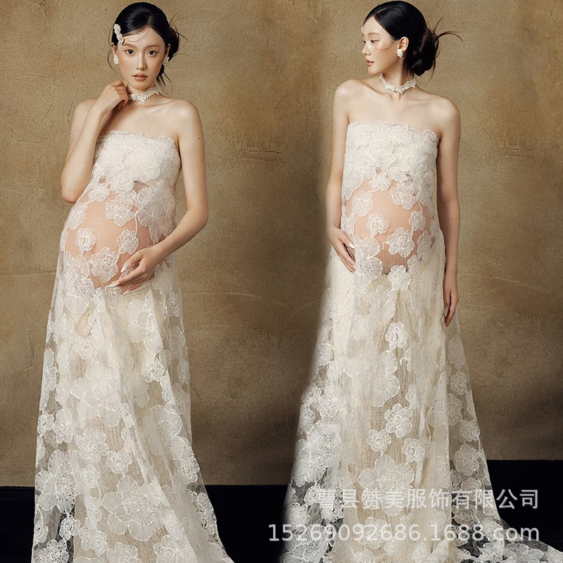 Maternity Photo Clothing French Retro High-End Tube Top Dress Pregnant Mommy Indoor Photo Photography Clothes