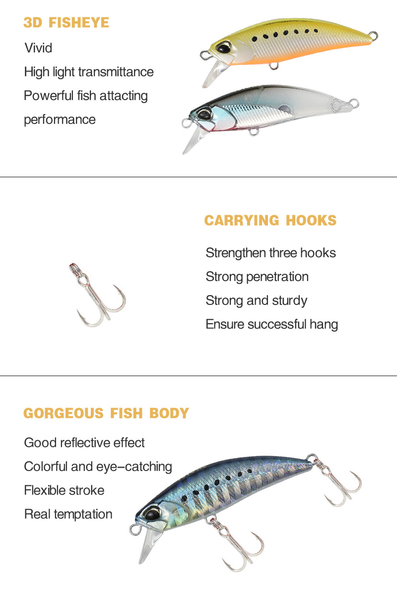 Sinking Minnow Fishing Lures Hard Baits Fresh Water Bass Swimbait Tackle Gear