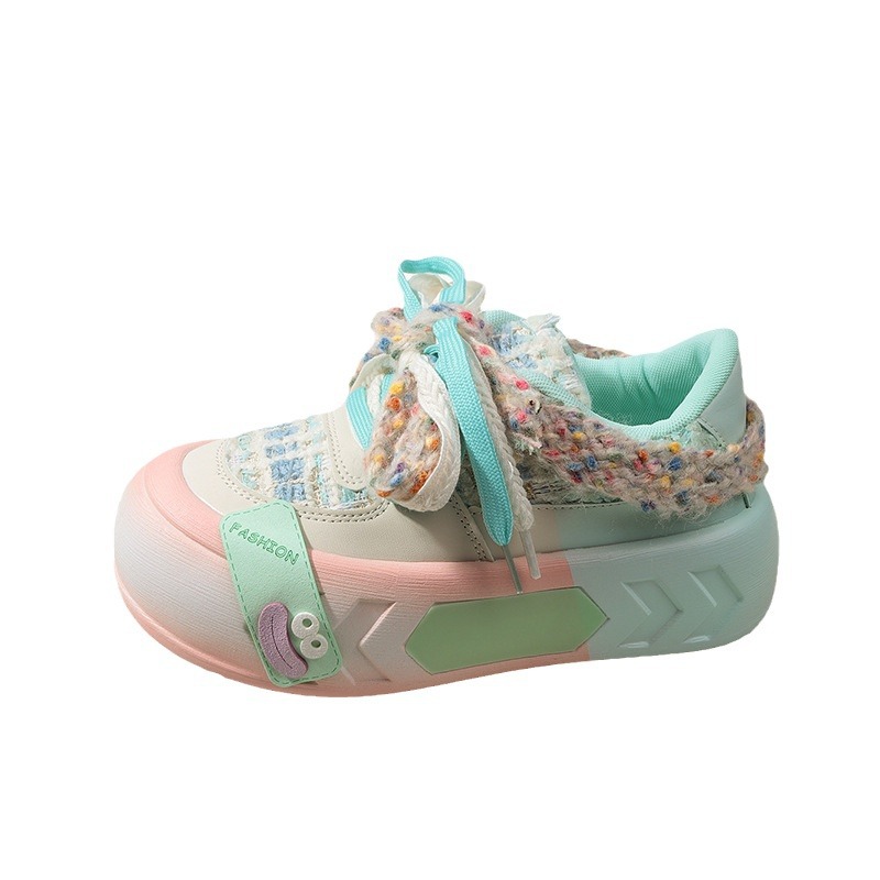 Zapatos blancos de suela gruesa para las mujeres 2024 primavera y otoño nuevo feo lindo cabeza grande leche fufu zapatillas casuales lindo pan zapatos