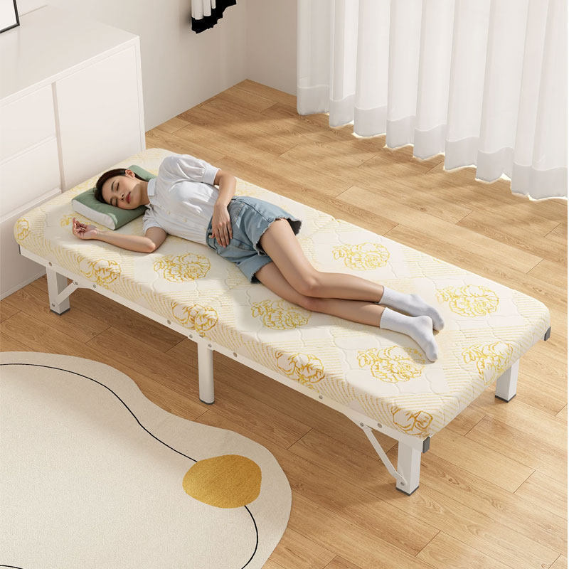 1.2m Single-person home-use foam bed, thickened, elevated, reinforced, foldable, with wheels, space-saving, durable temporary bed