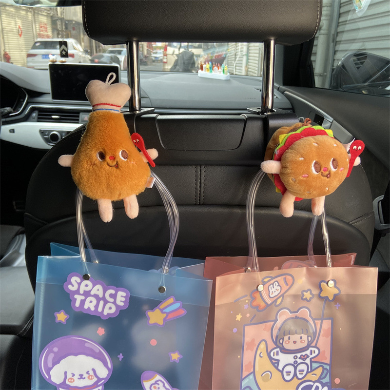 Gancho de automóvil peluche lindo pan hamburguesas perros calientes silla de respaldo asiento de automóvil multifuncional almacenamiento trasero estante de disposición