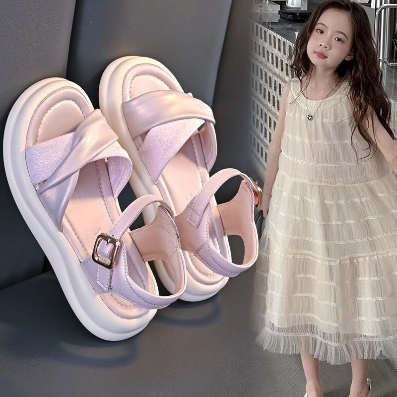 Niñas velcro zapatos de playa primavera y otoño 2026 nuevos zapatillas de dedo blando zapatillas de princesa blanca versátil
