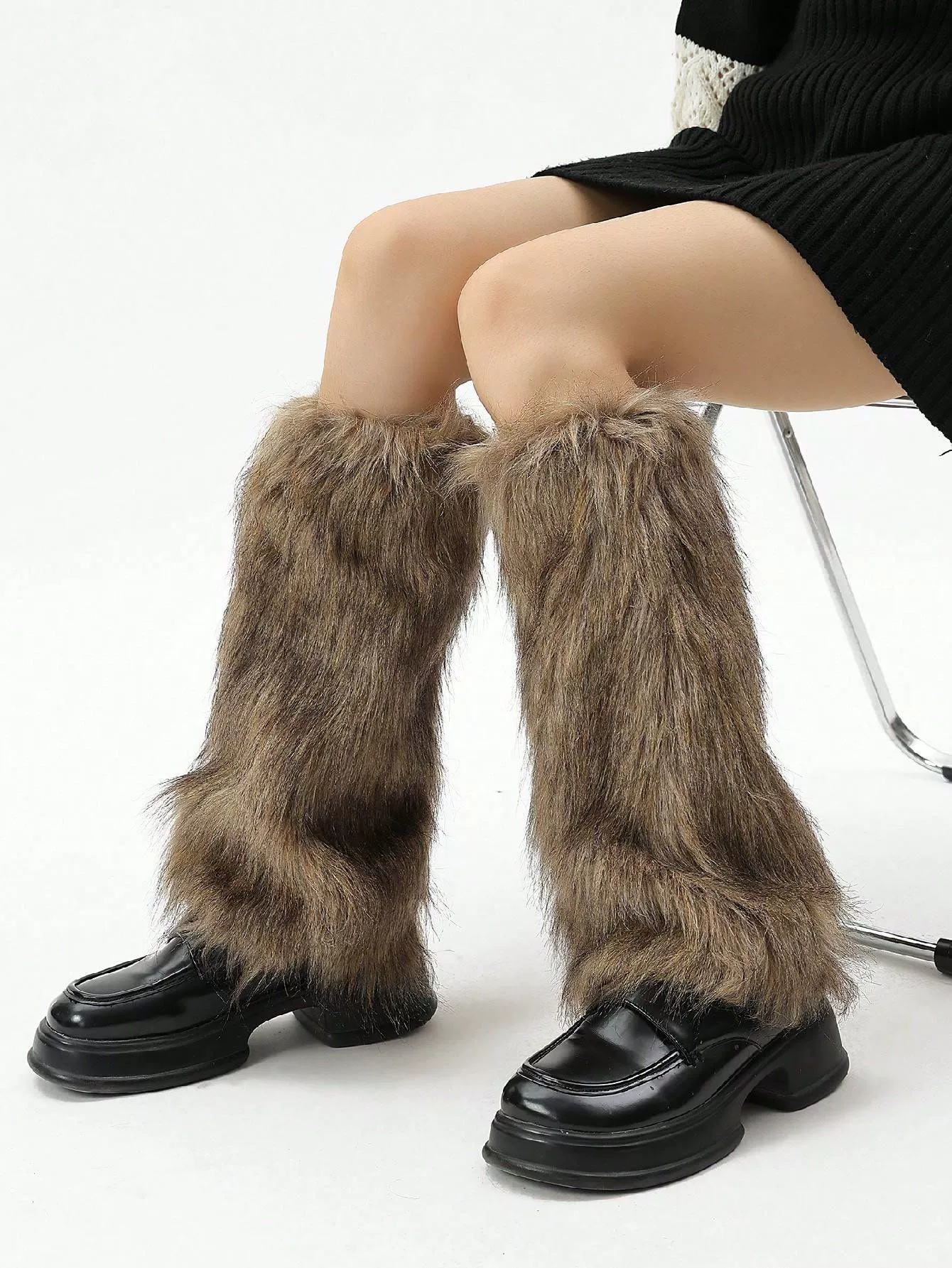 Y2K calф ring hairy socks, imitation fur QQ show girl powder skin buckle warm leg sleeve jk spicy pile socks