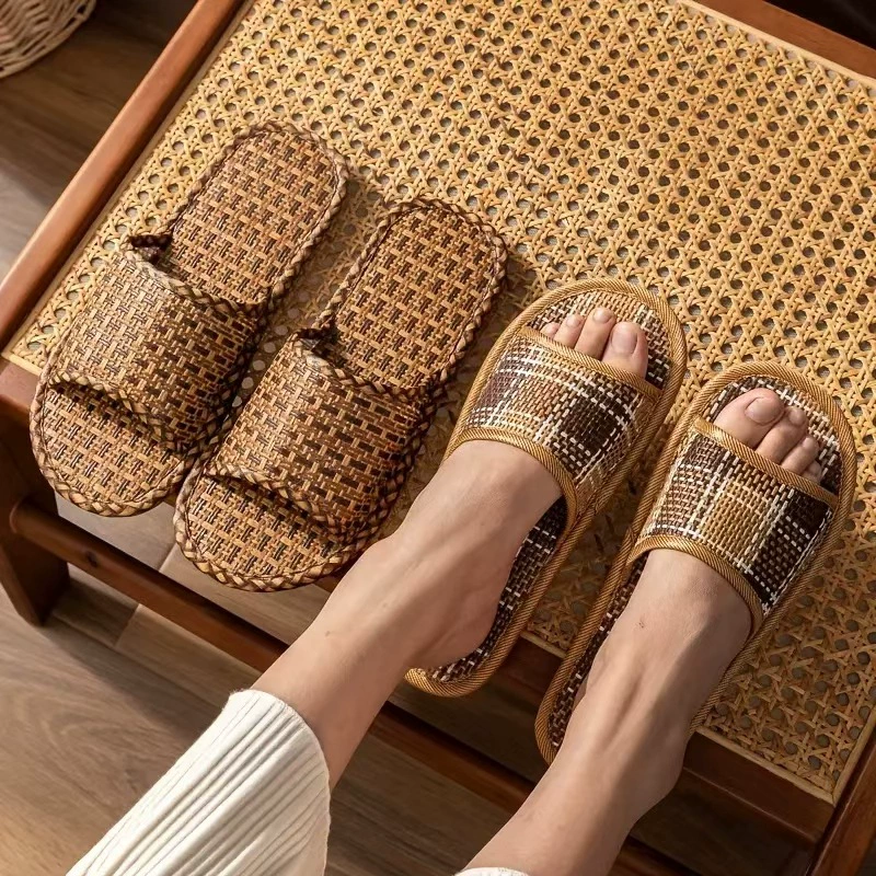 модные соломенные сандалии, тапочки, которые можно носить в помещении и на улице, удобные и дышащие, нескользящие и износостойкие, унисекс.