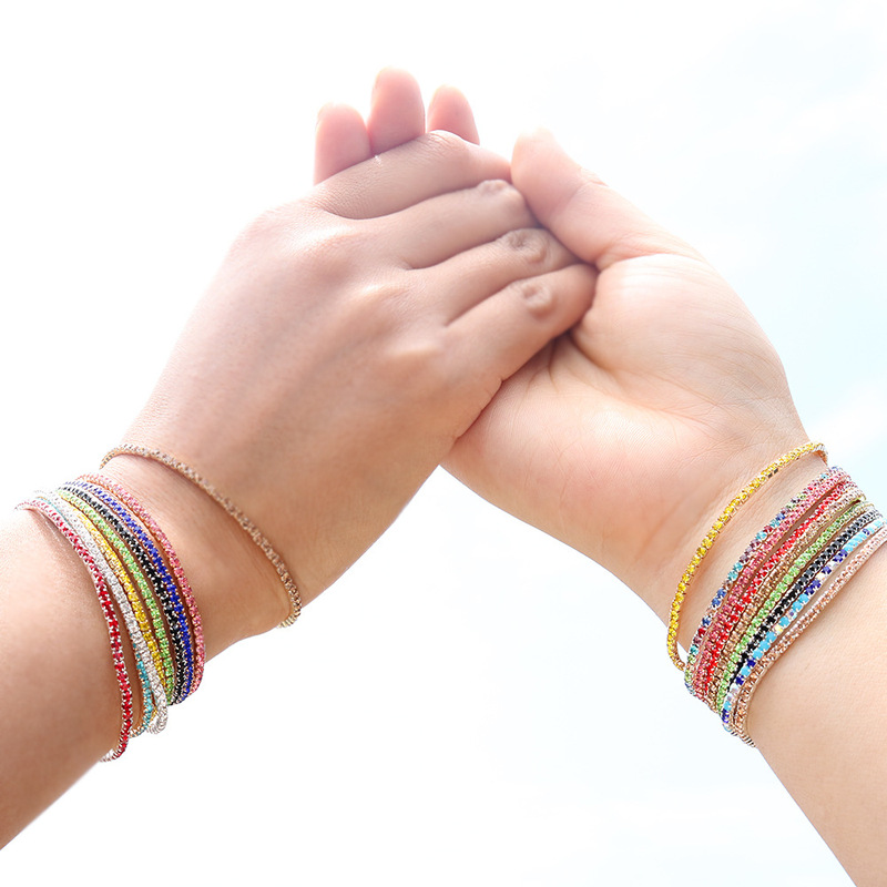 Foreign trade colored diamond bracelet color zircon claw chain rhinestone elastic bracelet ins Mosan Diamond simulation diamond hand ornaments manufacturers