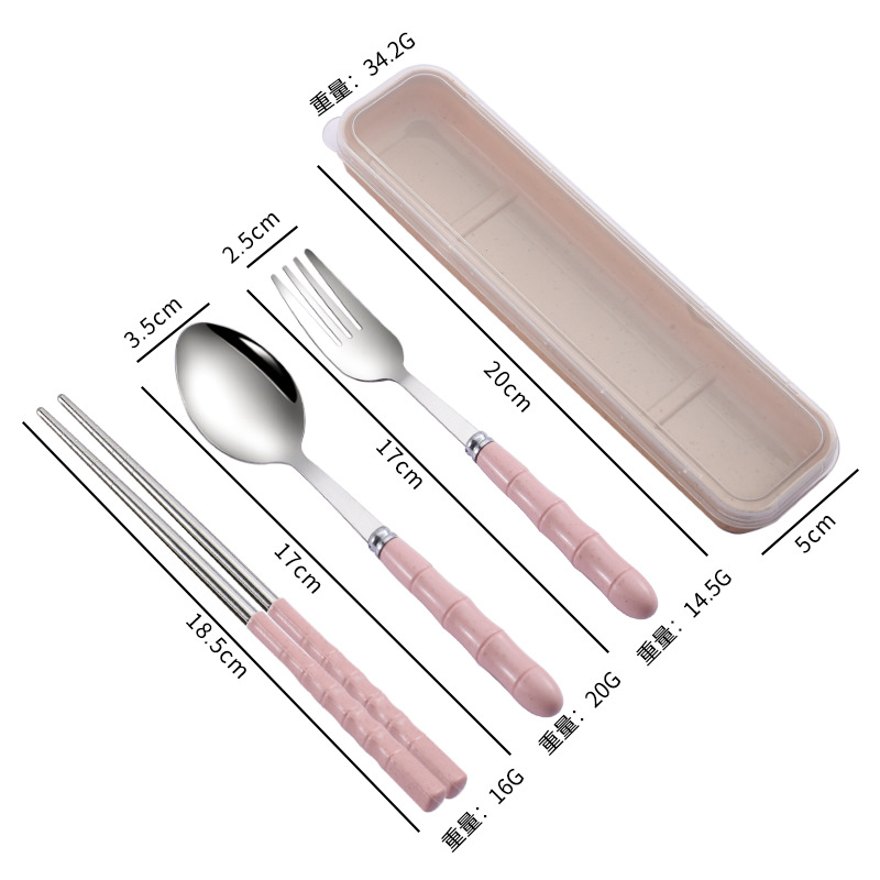 핑크 젓가락 숟가락 포크 3 피스 세트
