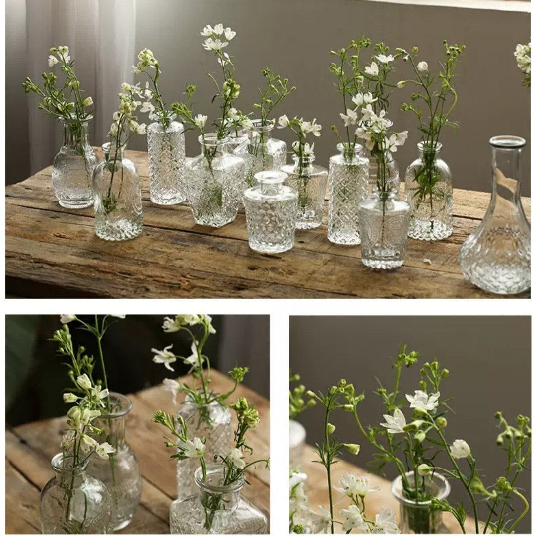 Customizado Amazon alto borosilicato de vidrio pequeño jarrón ligero de lujo jarrón de vidrio transparente adornos de boda inswind