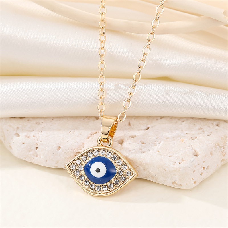 retro full diamond eye necklace simple blue devilu0027s eye pendant clavicle chain