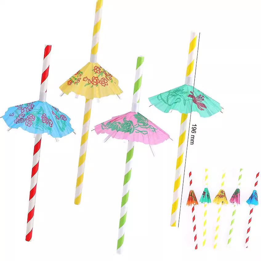 Papel de paja de paraguas Hawaiano directo de fábrica creativo tridimensional panal decoración de frutas paja de papel desechable