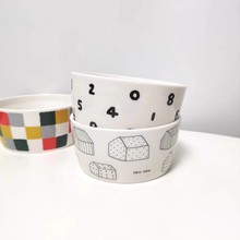 出口日本尾单sousou保鲜碗卡通家用4英寸5英寸陶瓷碗数字樱花图案