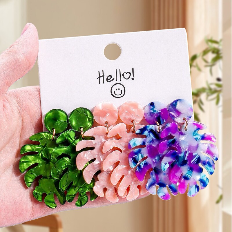 Monstera Leaf Acrylic Acid Earring Set Ins Plant Style Niche Design Spring and Summer Versatile Earrings for Women Monstera Leaf Acrylic Acid Earring Set Ins Plant Style Niche Design Spring and Summer Versatile Earrings for Women