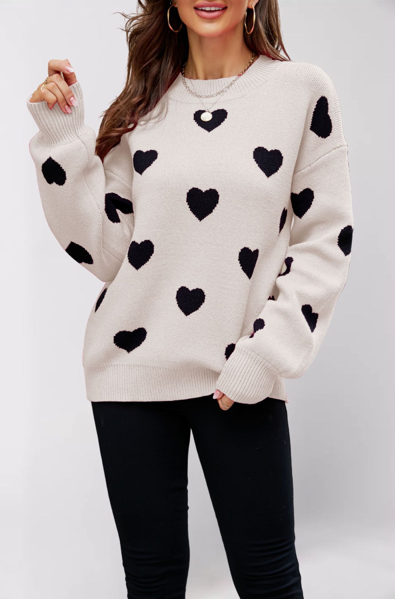 Suéter de Punto para Mujer, Diseño de Corazón para el Día de San Valentín, Estilo Europeo y Americano, Invierno 2025, Talla Grande, Holgado, Transfronterizo