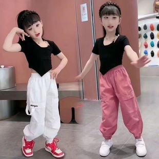 2024 New Girls Spring and Summer Thin Two-Piece Set Fashionable Stylish Dance Cargo Pants Single Piece Green Pants