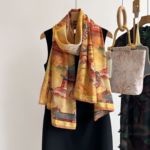 杭州丝绸香云纱丝巾双色双面印花围巾手工卷边女士披肩中国风送礼