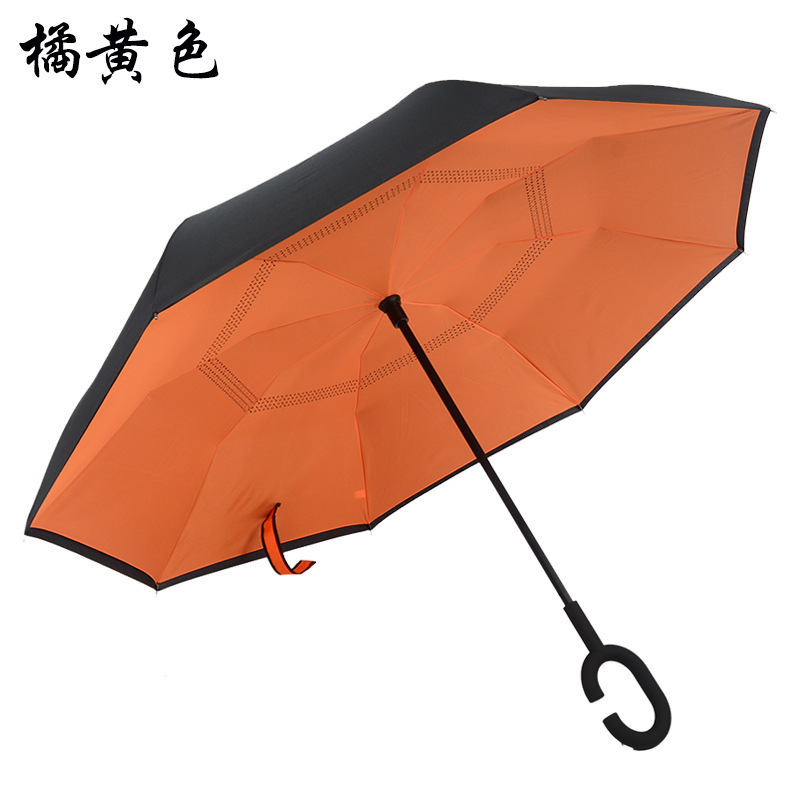Mayorista mano larga paraguas inverso personalizado paraguas retráctiles para automóviles tipo C paraguas inverso manos libres paraguas de doble capa