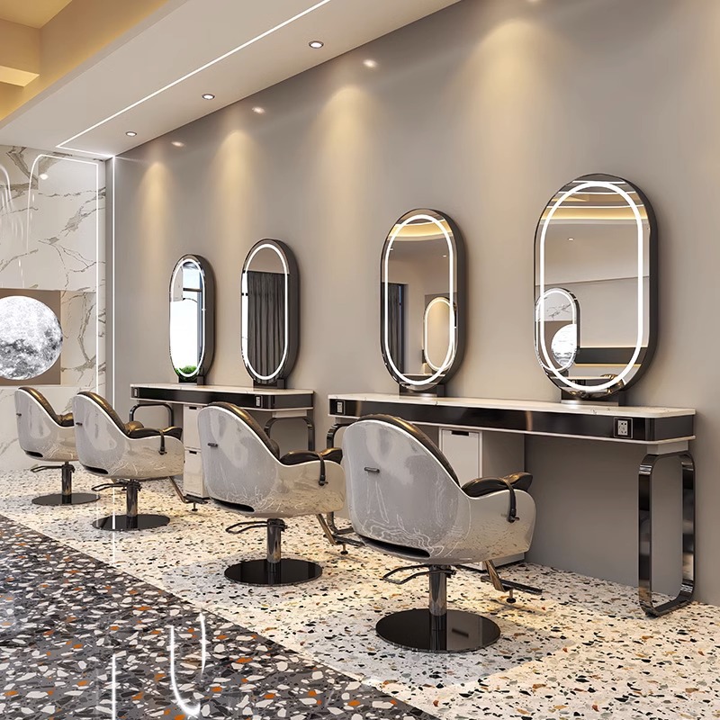 Espejo de barbería en línea, espejo de cabello único, espejo de salón de cabello especial, espejo de piso de doble cara, fábrica de moda