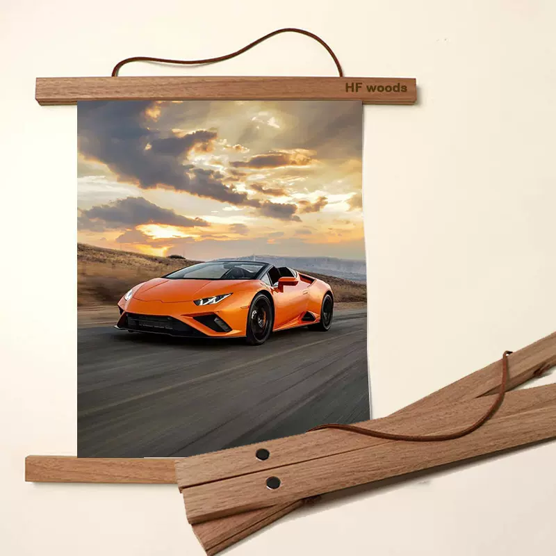 定制实木磁性挂轴北欧流行客厅卧室现代装饰柚木磁性挂轴挂轴画