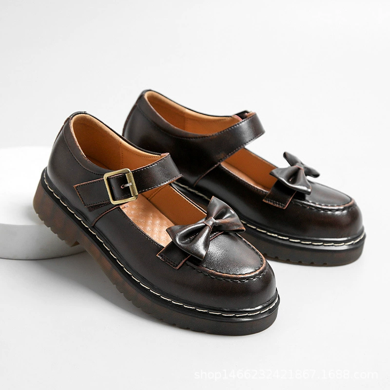 2021 Весенняя новая маленькая кожаная обувь в японском стиле, женская обувь Мэри Джейн на плоской подошве с бантом, женская обувь на липучке в студенческом стиле