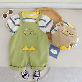 男童夏装宝宝短袖套装2024新款小男孩洋气卡通背带裤夏季儿童衣服
