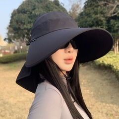 防曬帽女防紫外線空頂帽騎行戶外大檐太陽帽漁夫帽遮臉護頸遮陽帽