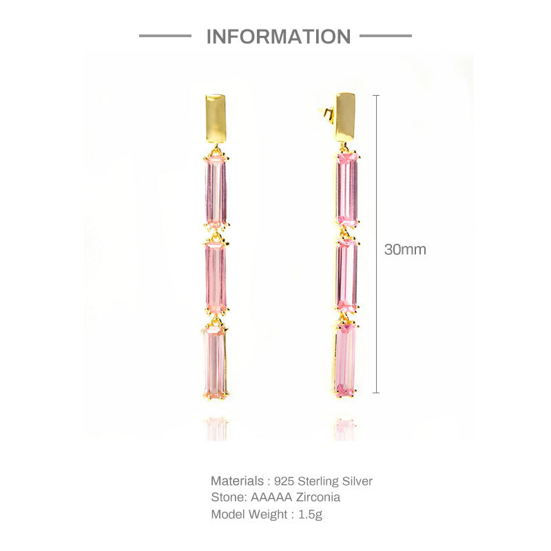 Fashion Tassel Sterling Silver Plating Chain Inlay Zircon Drop Earrings 1 Pair