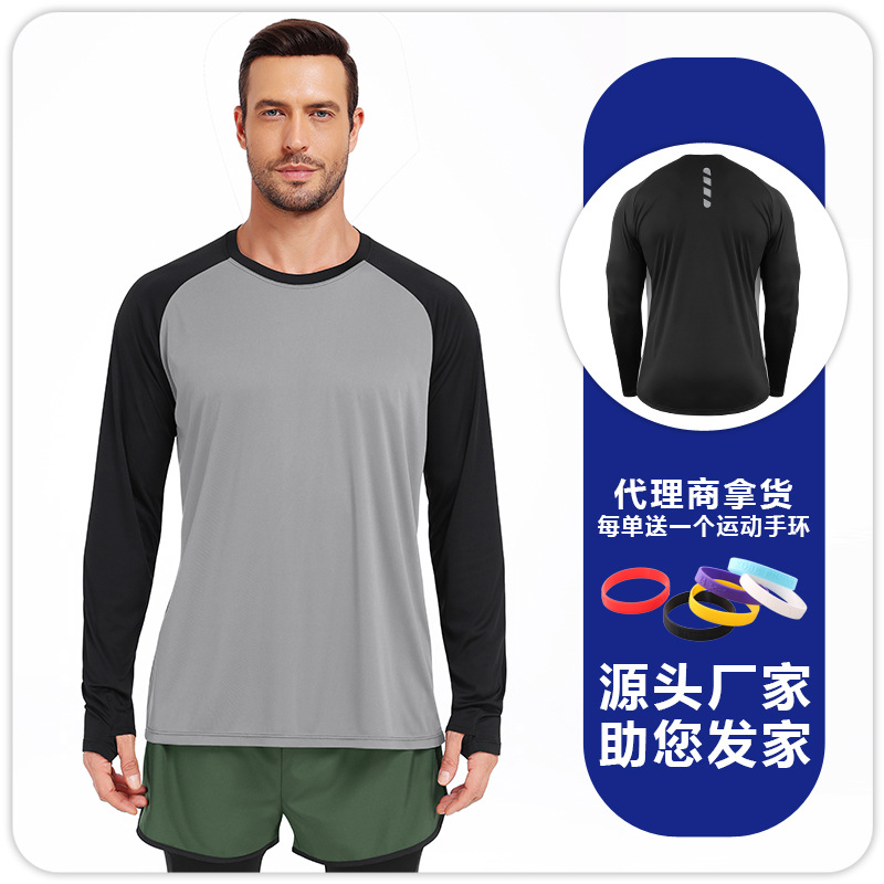 Primavera y otoño de nuevo tipo de manga larga con agujero de pulgar chaqueta de protección solar hombre de color para correr maratón ropa de entrenamiento físico