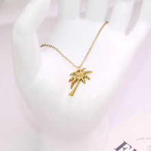 欧美风复古简约不锈钢椰树吊坠项链 创意百搭款夏威夷沙滩风饰品