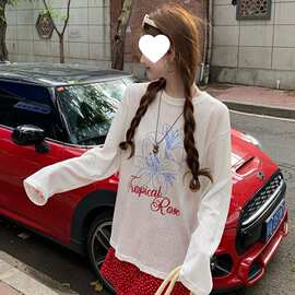 韩系松弛感慵懒防晒罩衫t恤女夏季2026新款微透宽松空调长袖上衣