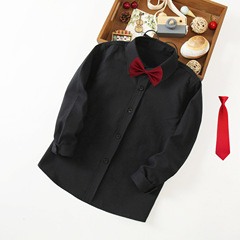 Children's classic black shirt. Boys' black shirt can be paired with a suit. Children's black long-sleeved stage performance clothing.