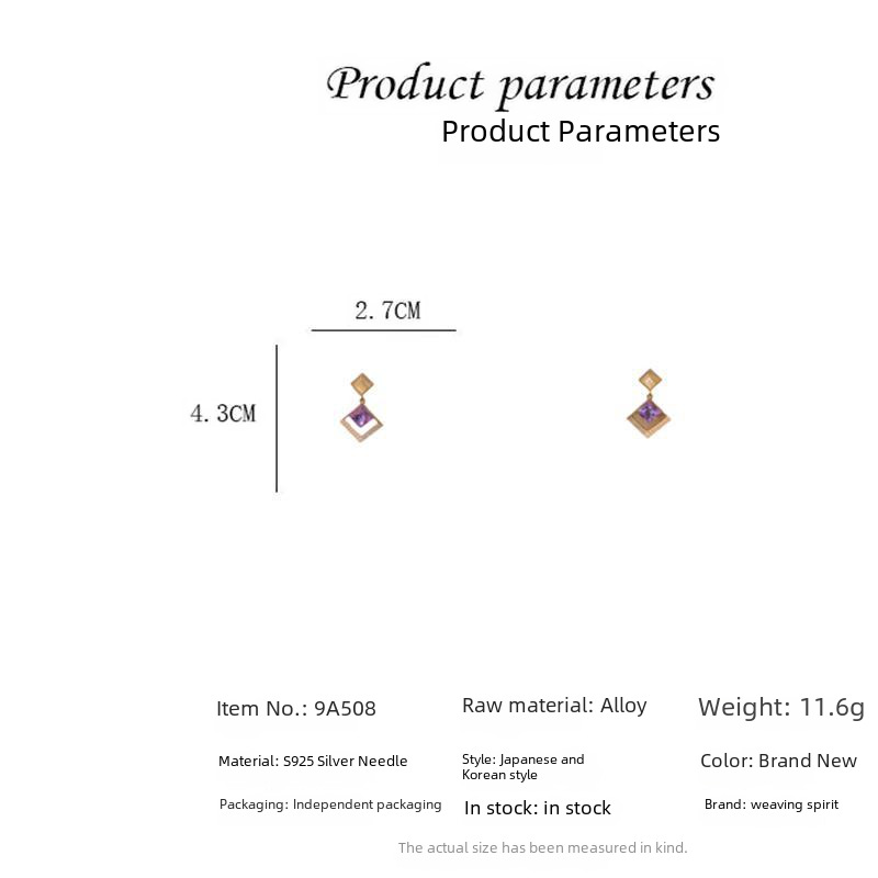 Fashionable blue geometric earrings with zircon
