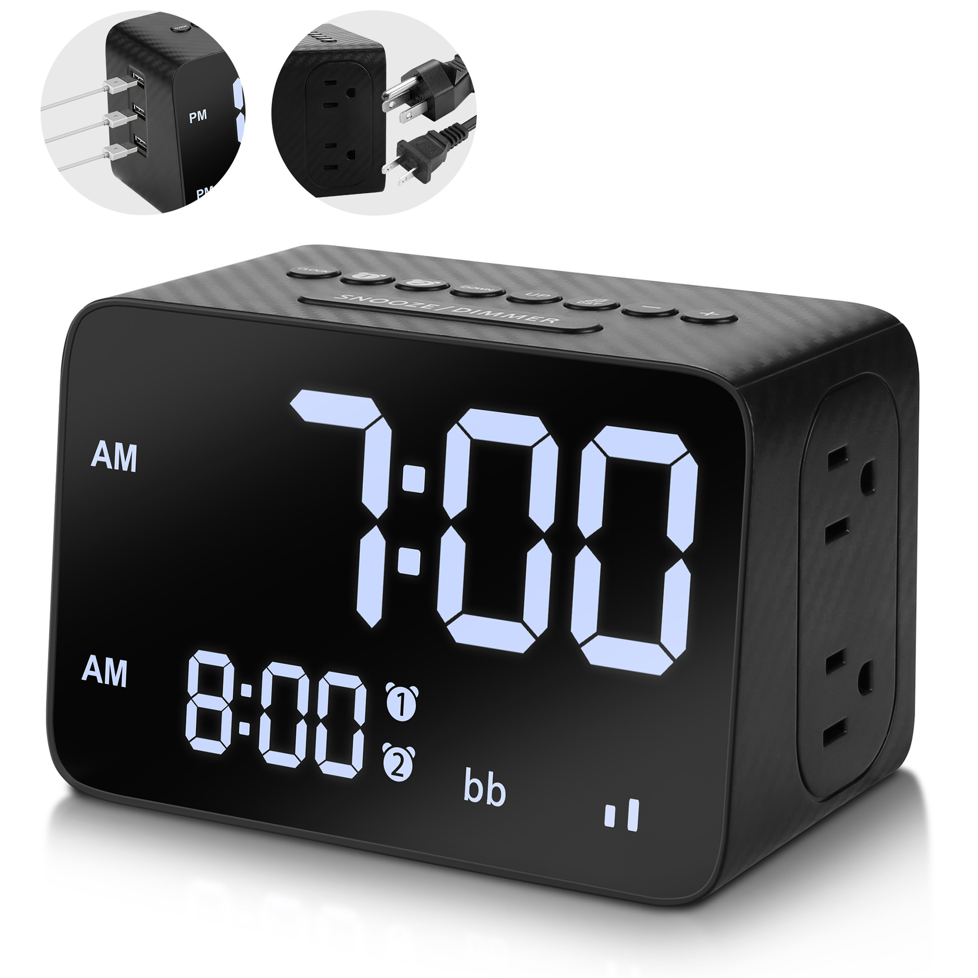 Alarm clock socket USB clock alarm clock LED clock machine white…