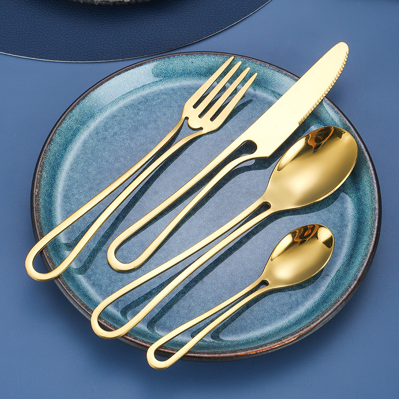 Source manufacturer stainless steel hollow handle knife, fork and spoon ins style western steak knife and fork 4-piece tableware set