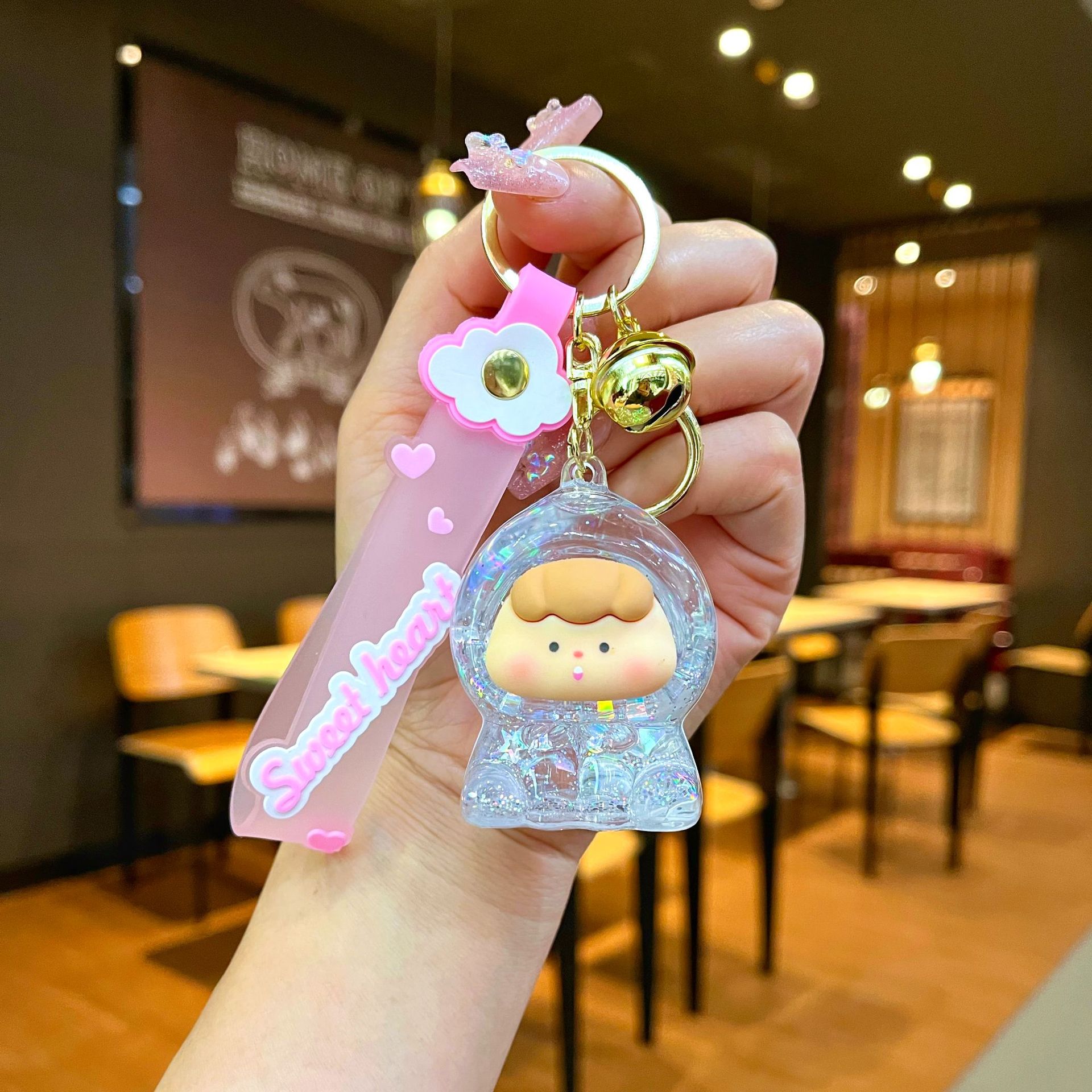 Nuevo llavero de dados luminosos con aceite, cuentas de burbujas, dados, colgantes de botella de arena de cristal, colgantes de bolsas al por mayor