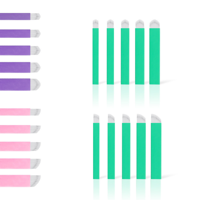 Semi-embroidered eyebrow floating eyebrow line blade blue tattoo needle piece green skin pink skin purple skin 18 tattoo eyebrow needle supplies tools beauty makeup