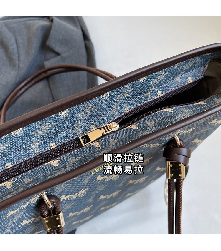 Túi tote nữ cỡ lớn đeo vai đa năng phong cách thanh lịch — Màu hồng, Màu trắng be, Màu xanh lam nhạt, Màu xanh đậm chi tiết 6