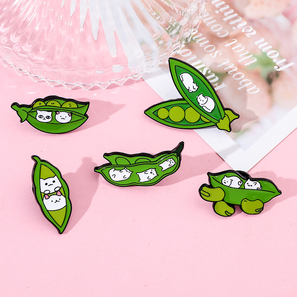 6g Weight Brooches Classification Casual, Daily Occasion Alloy Material Cat, Pea Pattern Unisex Gender Enamel Design Cute Style Cute Pin Cat Pea Alloy Enamel Unisex Brooches 9