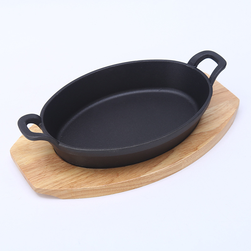 Plancha para barbacoa ovalada de hierro fundido, gruesa, con asas, estilo coreano, para carnes y pescado, uso comercial y exterior