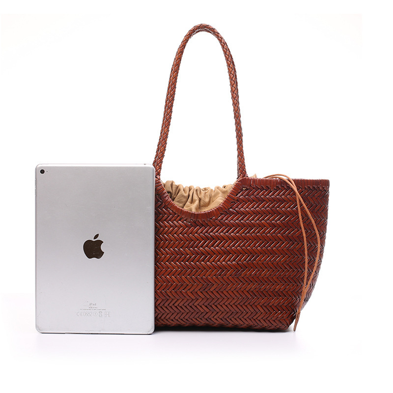 Dragon French Hand-Woven Women's Top Grain Cowhide Handbag, Large Capacity Shoulder Tote Bag For Beach Vacations - Thumbnail 5