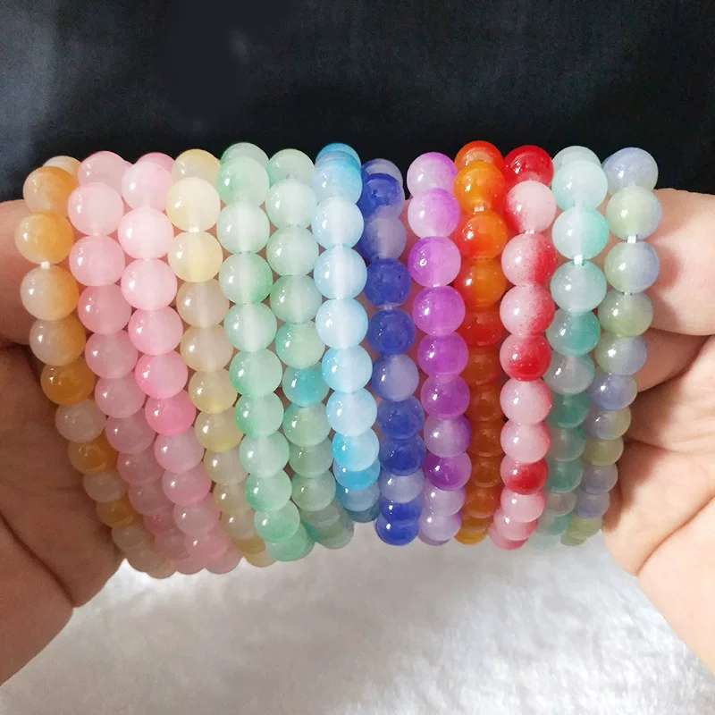 Градиентная стекольная бусинная bracelet, бусины 8 мм, ледяная прозрачная двухцветная отделка, разнообразные цвета