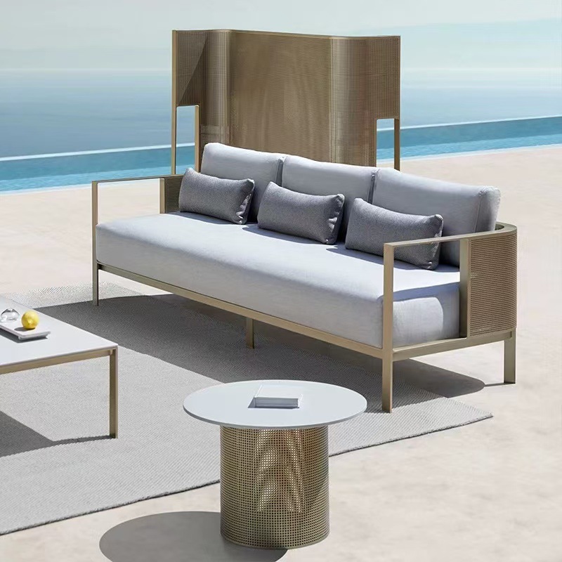Sofá de acero inoxidable al aire libre Combinación Villa Jardín Mesa y silla de ocio Ventas Balcón Muebles al aire libre