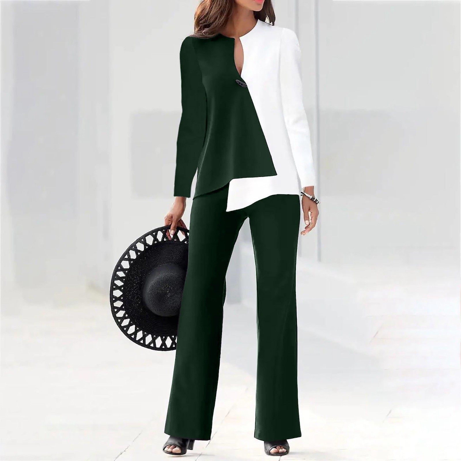 Elegant Colour-block Commuter Short Set For Autumn And Spring_voghion.com