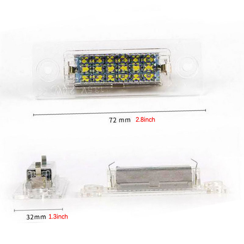 Suitable for Volkswagen Golf 5 Plus, Passat, and Skoda license plate lights, 18 LED white lights, transparent frame, 2 pieces
